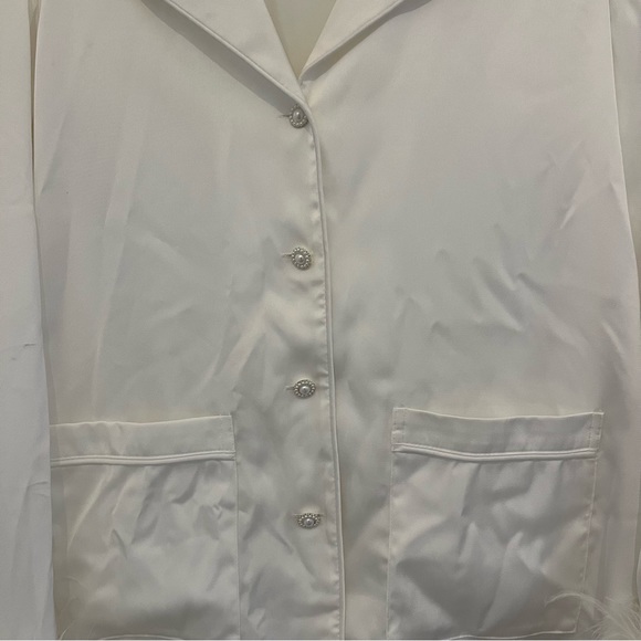 Nadine Merabi "Darcie" Feather Pajamas in White - Size S/M - Picture 5 of 12